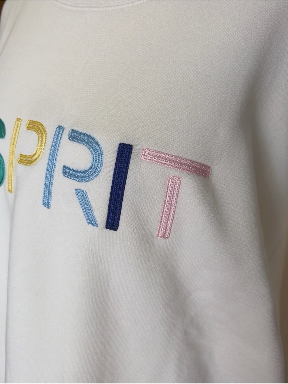 Esprit Cream Crewneck with Multicolor Embroidered Logo - Picture 2 of 3